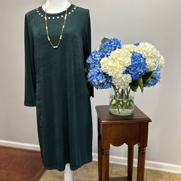 Michael Kors Green Sheath Dress Long Sleeve Crew Neck - Picture 1 of 8